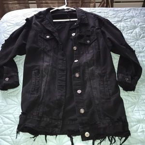 Long Black Jean Jacket (Distressed Style)